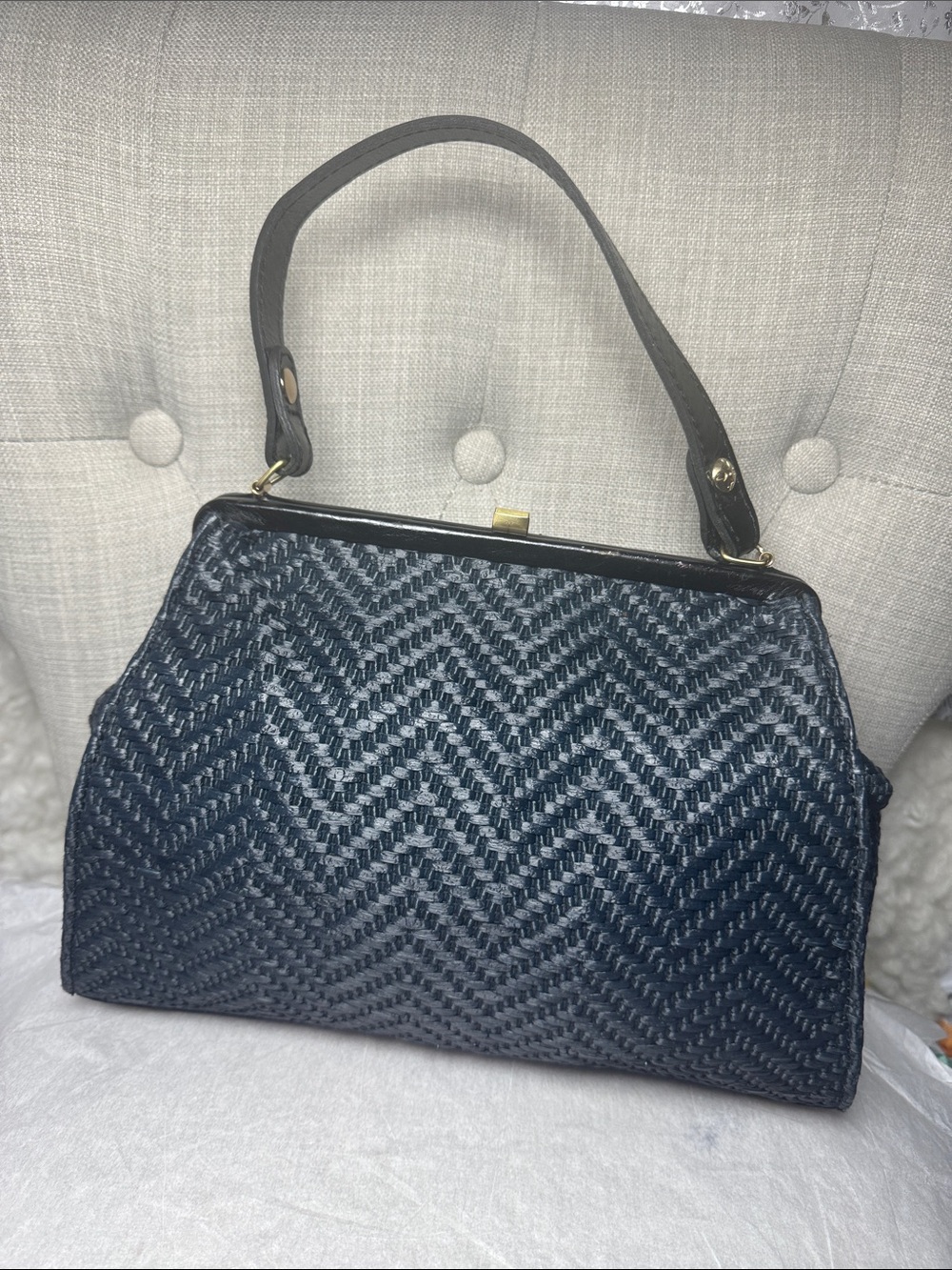 Patricia Nash Woven Chevron Top-Handle Bag in Navy